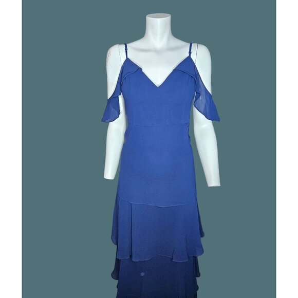Ever Pretty Womens Blue Cold Shoulder Ruffle V Neck Maxi Dress Size 12 - Picture 6 of 9